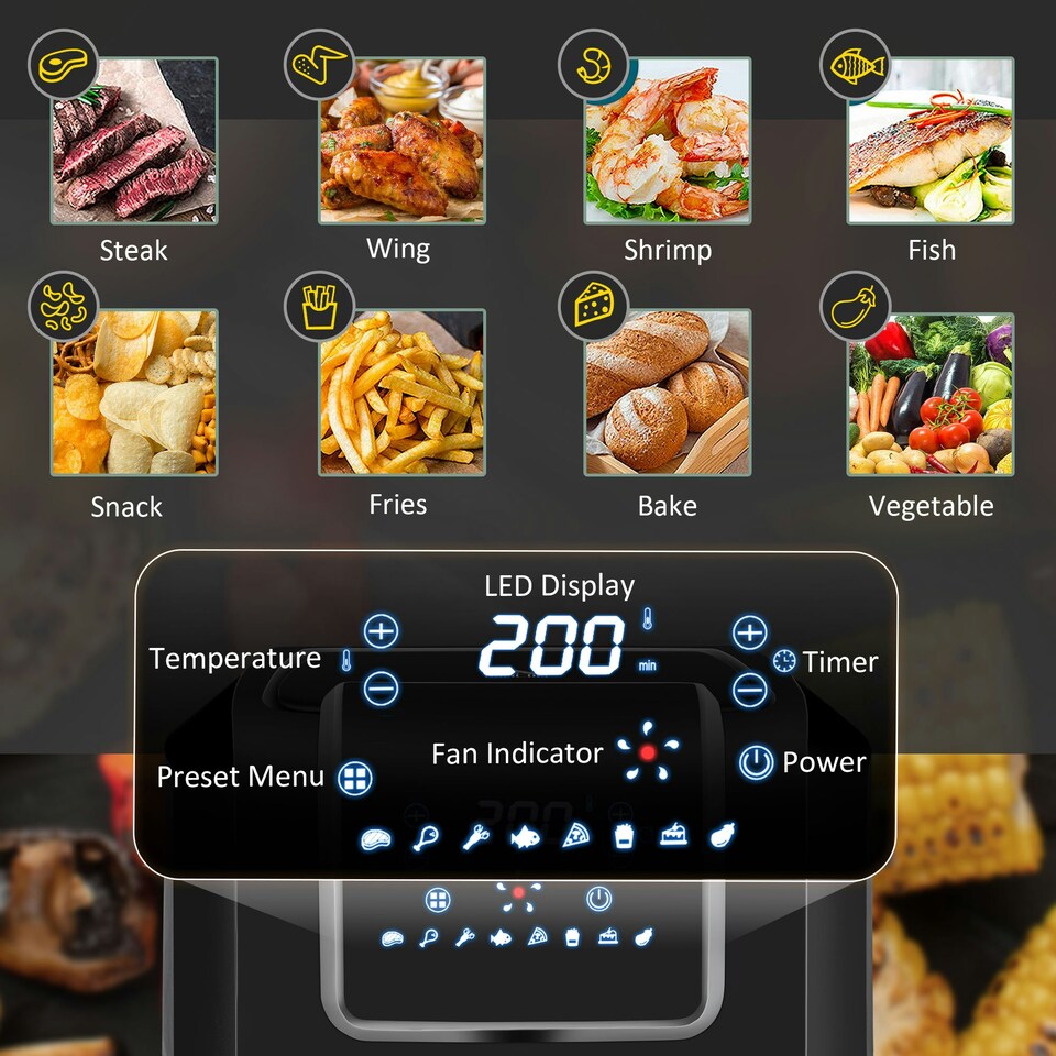 image 1 of HOMCOM Air Fryer 1700W 6.5L with Digital Display Timer, Black and Grey