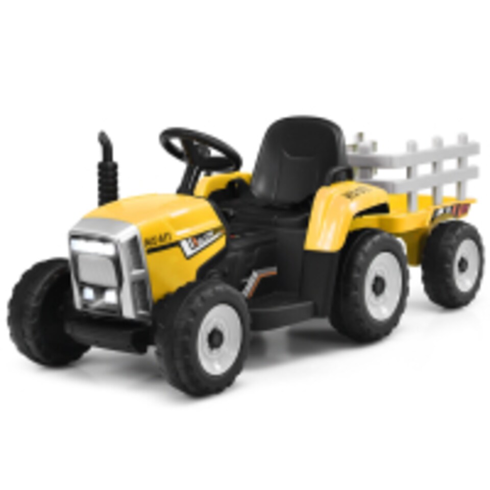 image 1 of COSTWAY 12V Kids Ride On Tractor with Trailer Music Yellow