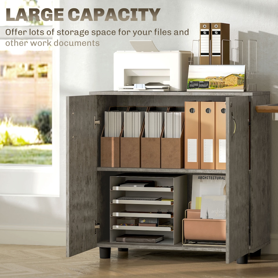 image 1 of Vinsetto Filing Cabinet with Locking Doors & Shelves, 2-Tier Lockable Storage Cabinet with 2 Keys for Home Office, 80W x 40D x 80H cm, Grey