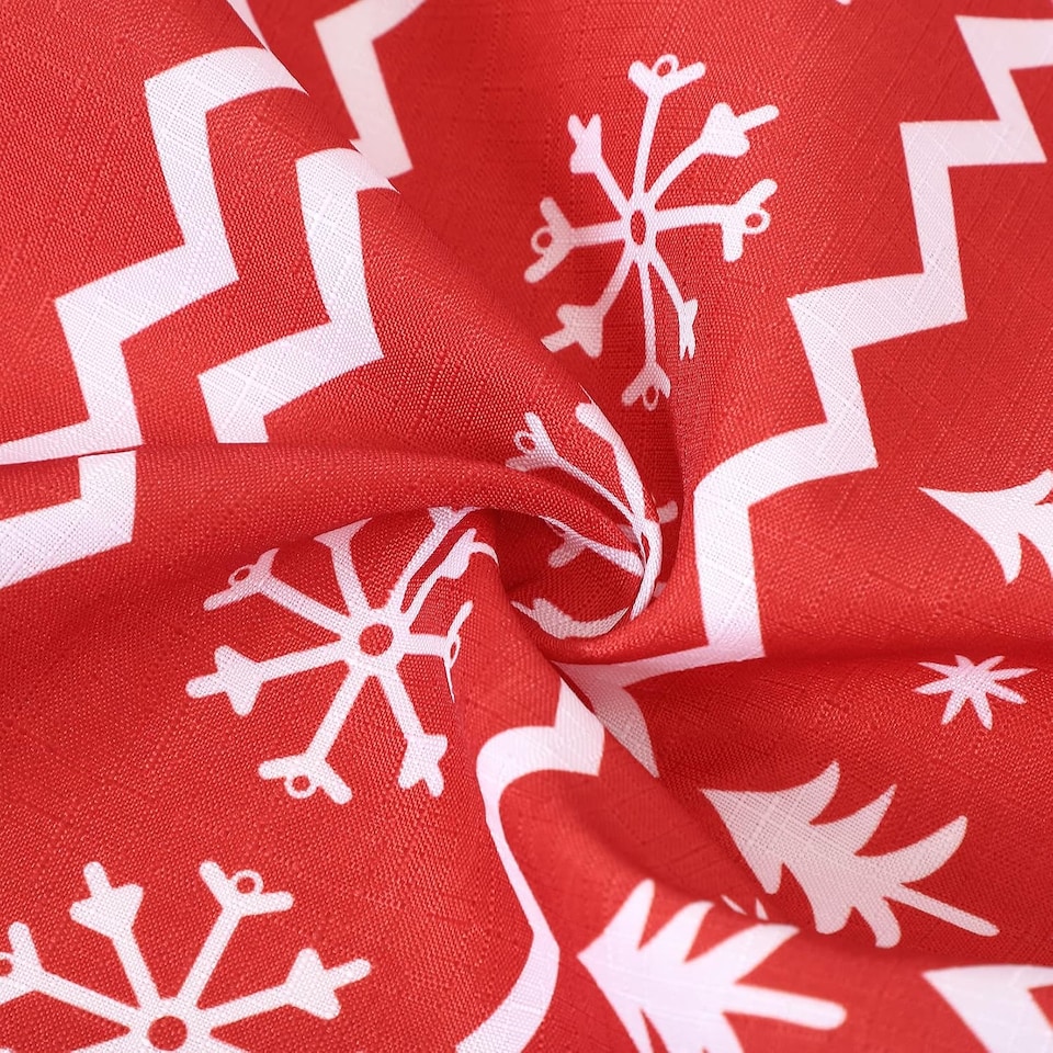 image 1 of London Boutique Round Christmas Tablecloth, Stain‑Resistant Wrinkle‑Resistant, Snowflake and Reindeer Print, Red, 60 in