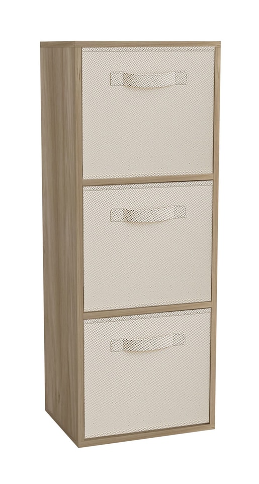 image 1 of 3-Tier Cube Shelving Unit with Inserts | Brown | Oak & Cream | 1