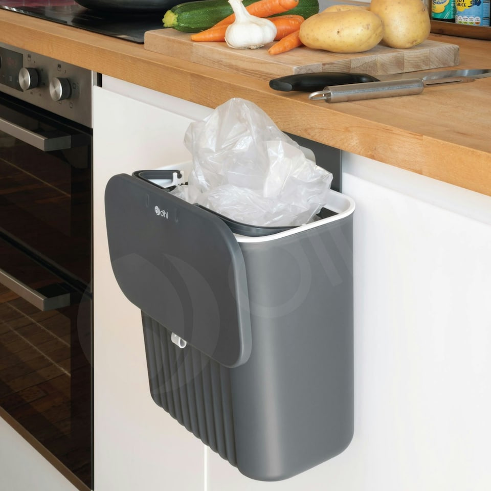 image 1 of Dihl Anthracite 9L Hanging Trash Bin with Lid Grey