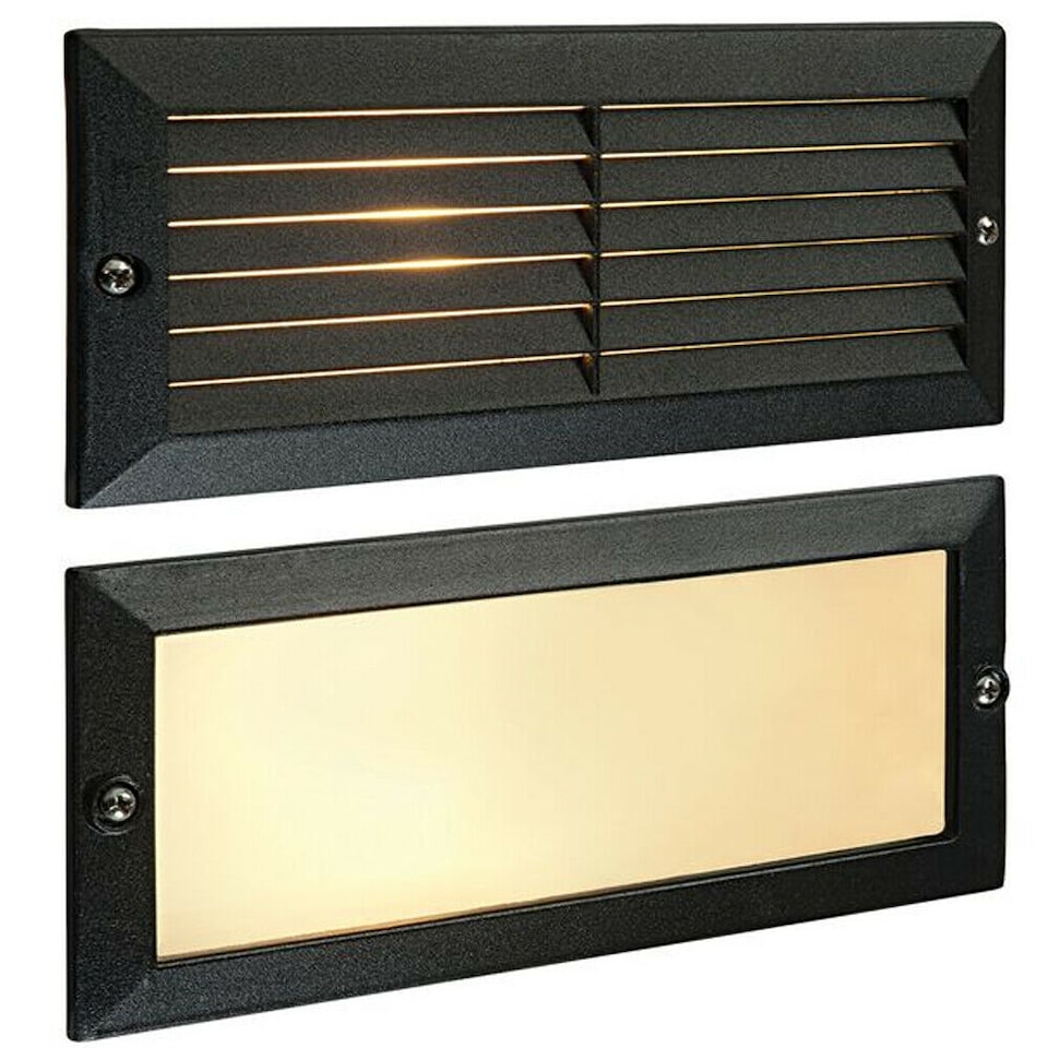 image 1 of IP44 E27 LED Full Brick Accent Light Louvre Grill Supplied BLACK & Frosted Glass