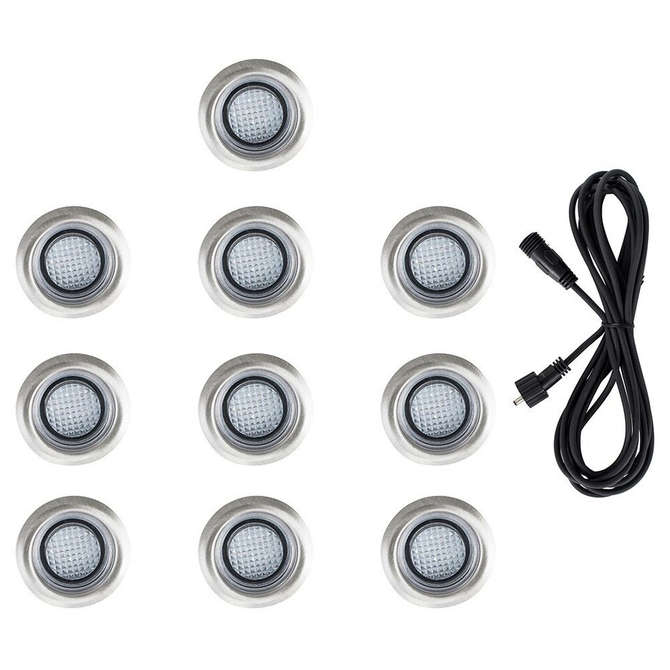 image 1 of ValueLights Decking Lights 10 Pack Silver Outdoor Decking Light With Extension Blue 40mm Chrome