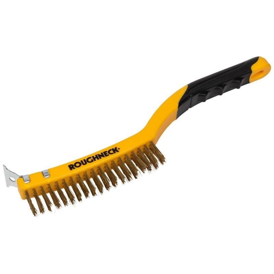 Roughneck Wire Brush Soft Grip With Scraper - Multi Colour - Brass Multi