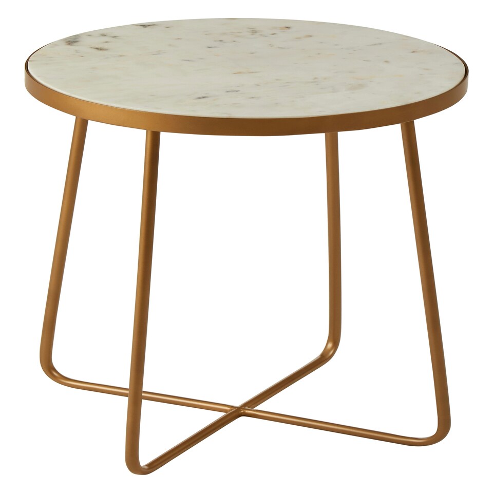 image 1 of Shalimar Round Marble top Side Table With Cross Base Gold