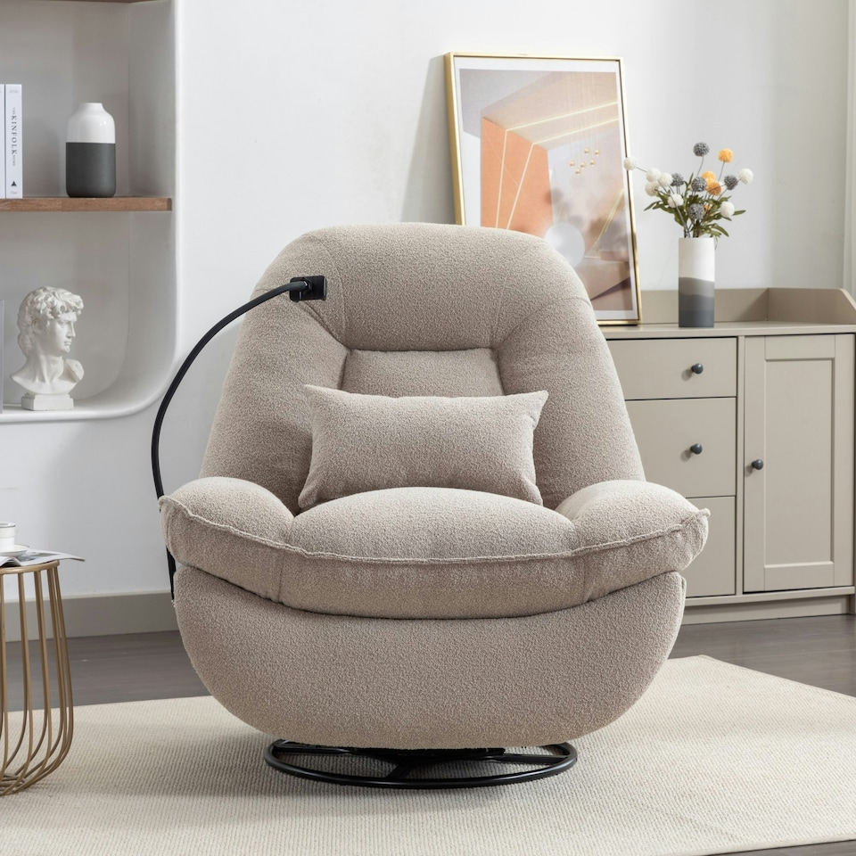Fallon Boucle Swivel Recliner Chair - Light Brown | Tesco