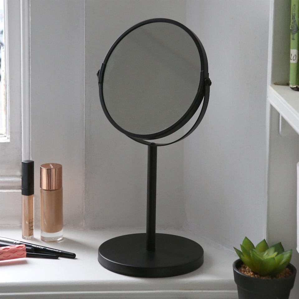 image 1 of Harbour Housewares Pedestal Mirror - 18.5cm x 34.5cm - Black | Black | Black