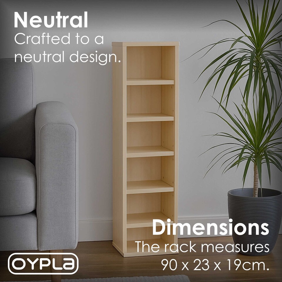 image 1 of 6 Tier Beech Wooden CD DVD Game Book Shelf Storage Tower Rack - Fits 102 CDs