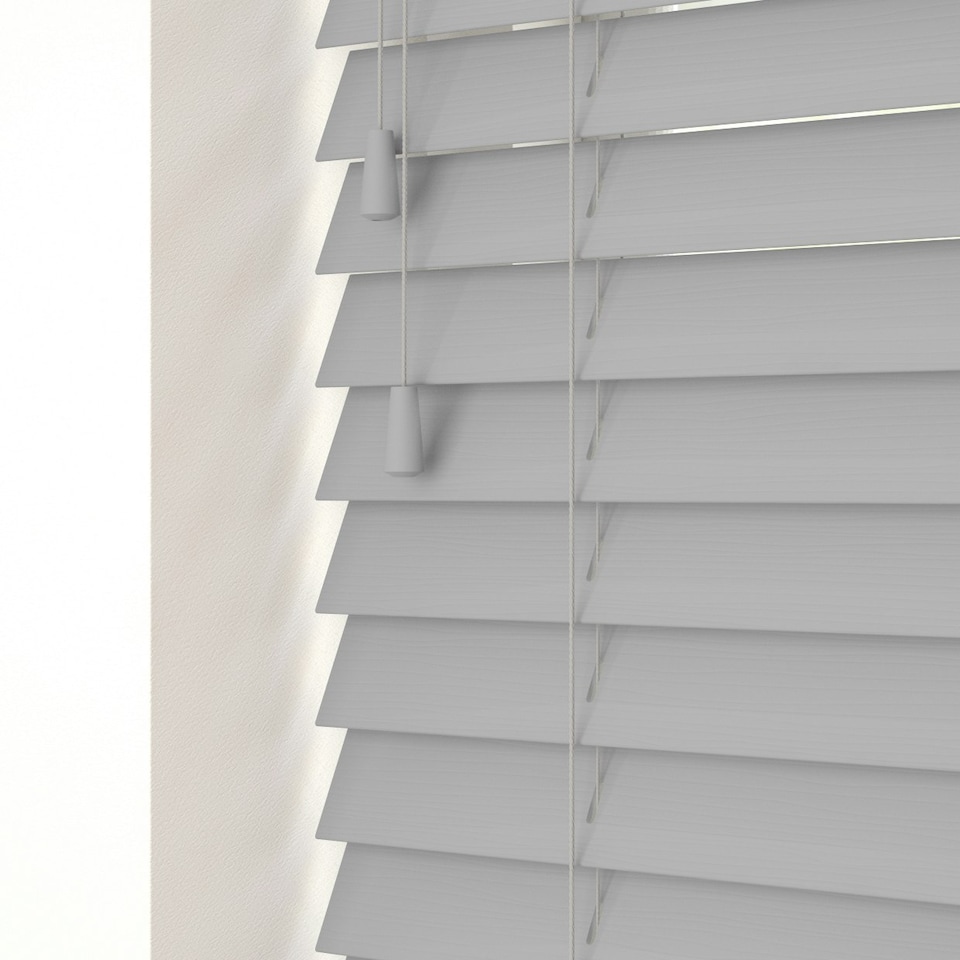 image 1 of 130cm Dove Grey Smooth Finish Faux Wood Venetian Blinds with Strings (120cm Drop) | Grey | Grey