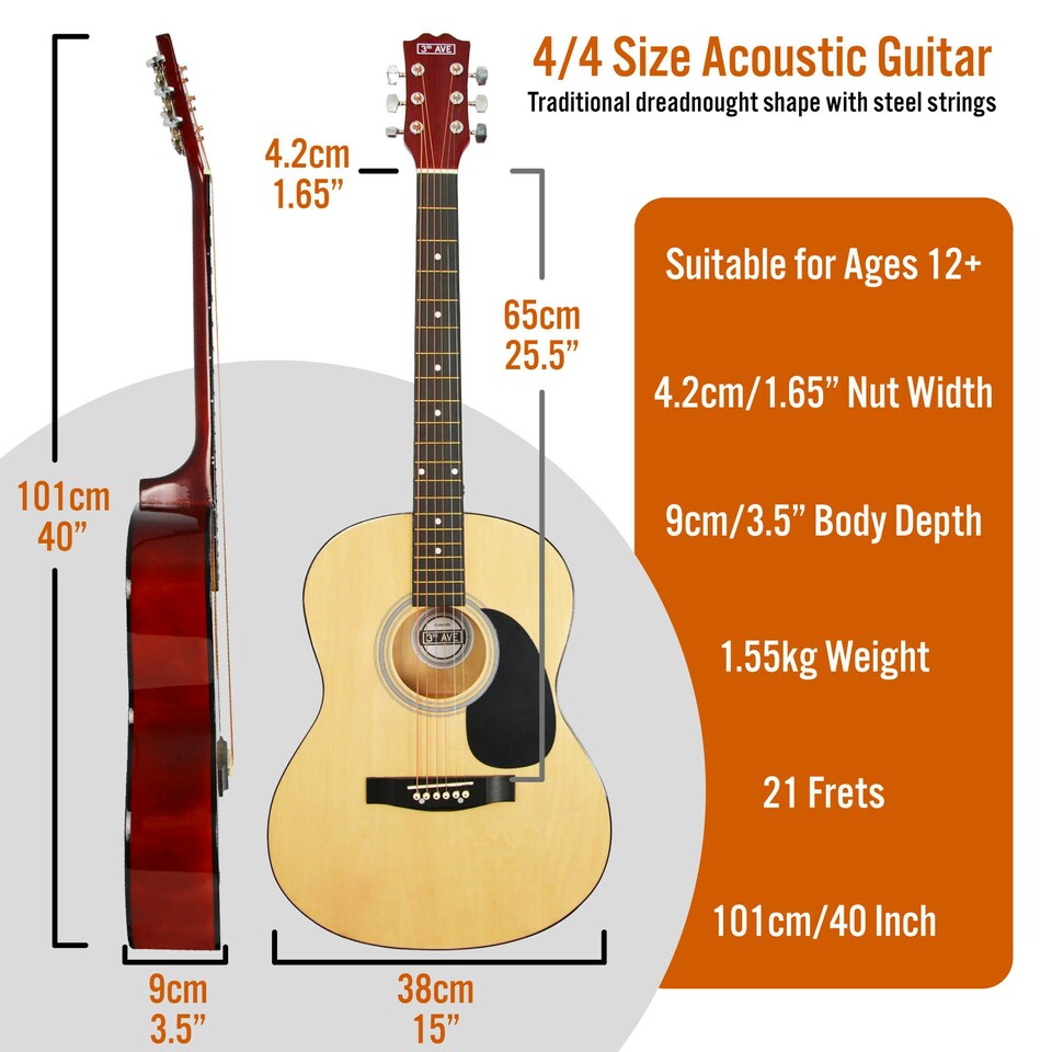 image 1 of 3rd Avenue Full Size Acoustic Guitar Pack Brown