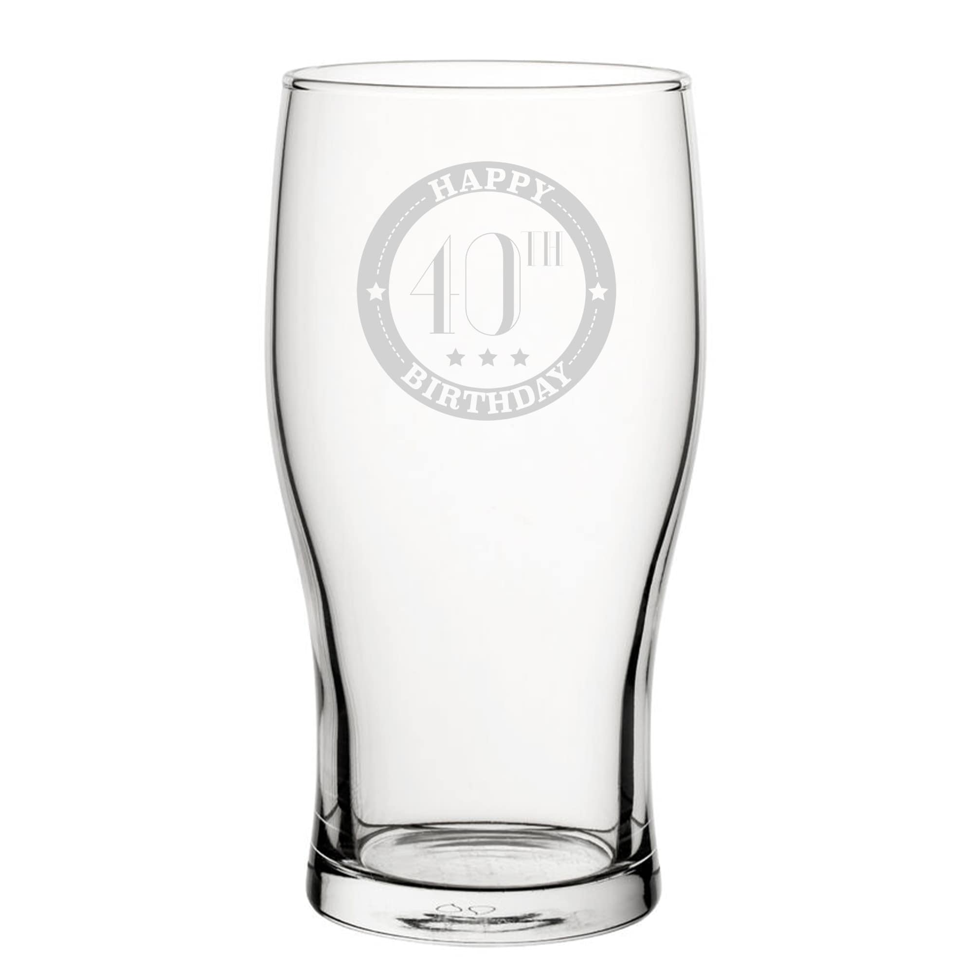 Personalised Happy 40th Birthday Engraved Novelty Tulip Pint Glass