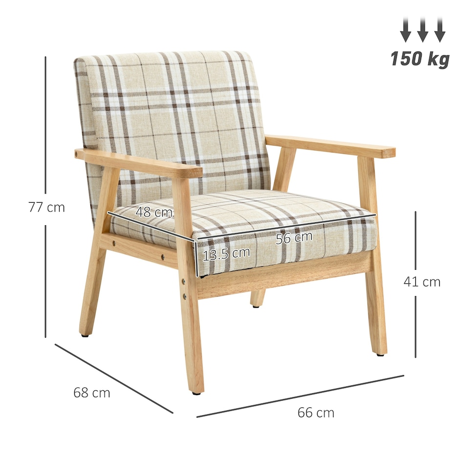 image 1 of HOMCOM One Seater Sofa with Rubber Wood Frame Linen Fabric Small Couch Beige