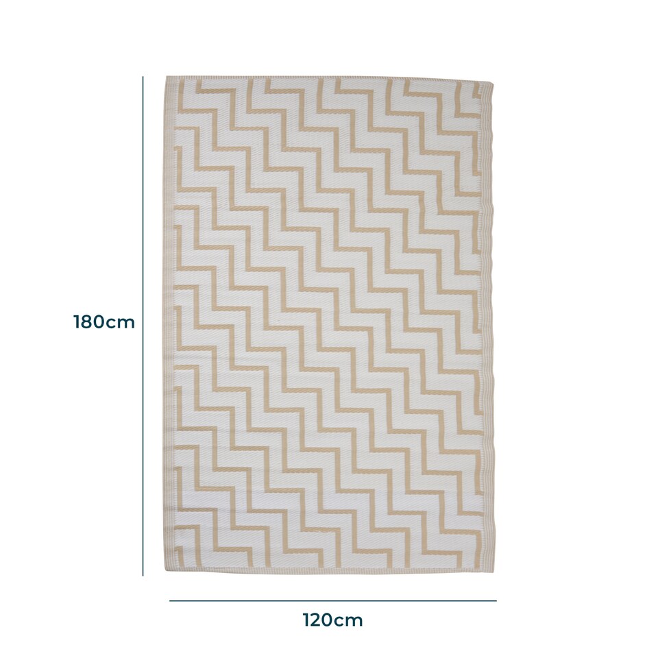 image 1 of Outdoor Plastic Rug Wool-Look Anti-Slip Durable Garden Patio Conservatory Carpet Mat - Beige ZigZag | Brown | Beige