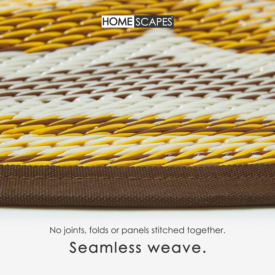 image 1 of Homescapes Outdoor Rug Luxury Waterproof Reversible Recycled, For Garden, Round Rae | Yellow | Yellow