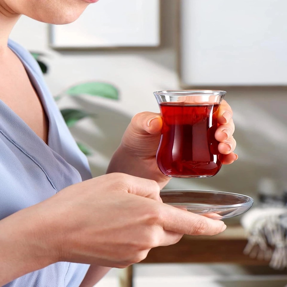 image 1 of 6 Pcs 120ml Glass Tea Cup & Saucer Set Coffee Cuppa Breakfast Gift Set