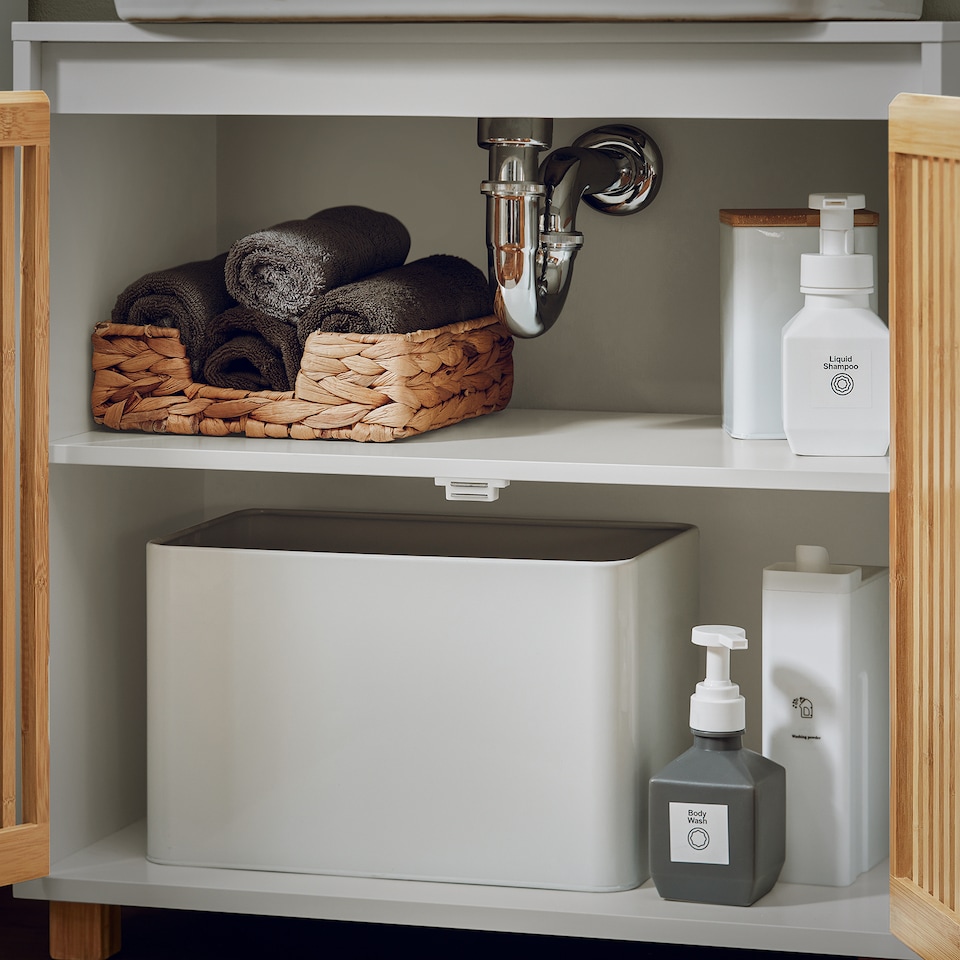 image 1 of SoBuy Under Sink Cabinet with 2 Bamboo Slatted Doors, White, 23.6x13.0x23.6 in, 11.5 kg - BZR125-W