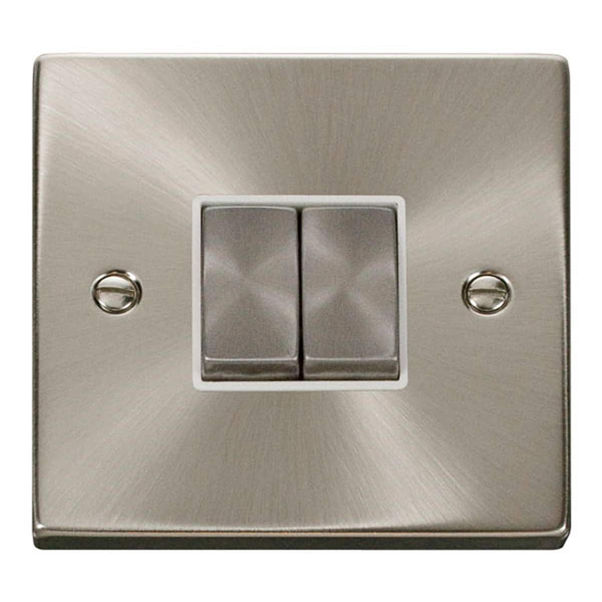 SE Home Satin / Brushed Chrome 10A 2 Gang 2 Way Ingot Light Switch in Metallic Silver