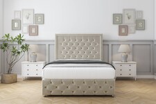 Sloomy Vienna Cream Plush Divan Bed With Mattress 2 Drawers Right Side With 26" Strutted Headboard & 12" Matching Footboard 3' Single | Cream | Cream | Single | 1