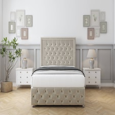 Sloomy Vienna Cream Plush Divan Bed With Mattress 2 Drawers Right Side With 26" Strutted Headboard & 12" Matching Footboard 3' Single | Cream | Cream | Single | 1