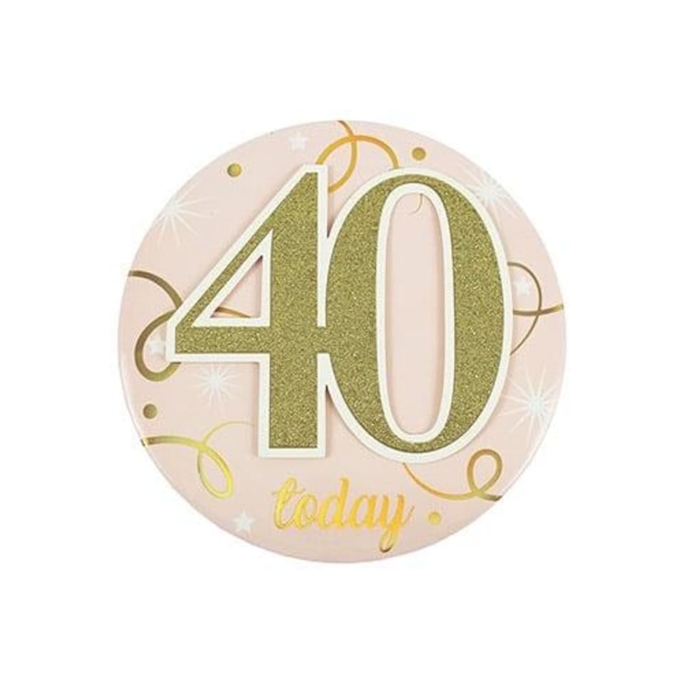 Glamorous Pink & Gold 40th Birthday Badge 15cm