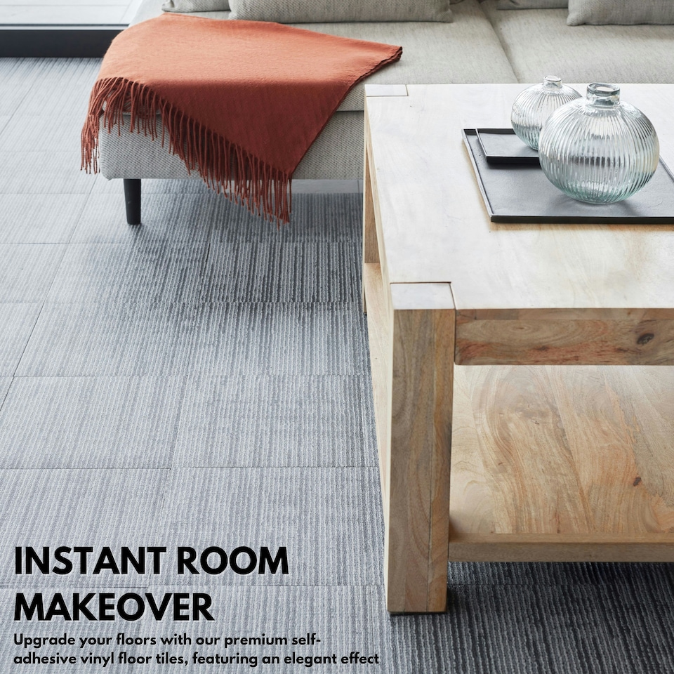 image 1 of NOVECRAFTO Peel & Stick Floor Tiles – Grey Carpet Effect, 12x12in (30.5x30.5cm), Self Adhesive, Durable, Easy Clean, Carpet Imitation Style Grey | 2.79 sqm