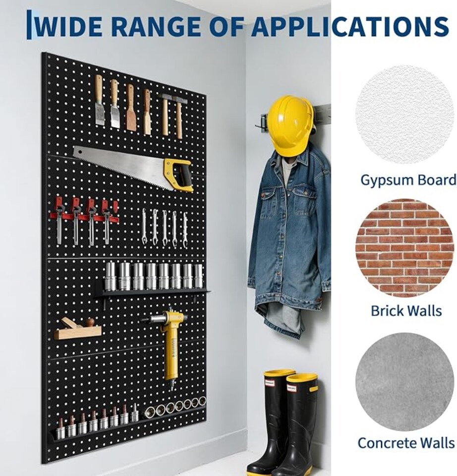 image 1 of London Boutique Metal Tool Pegboard 0.7mm Steel Wall Organiser 60x30cm,3 pcs