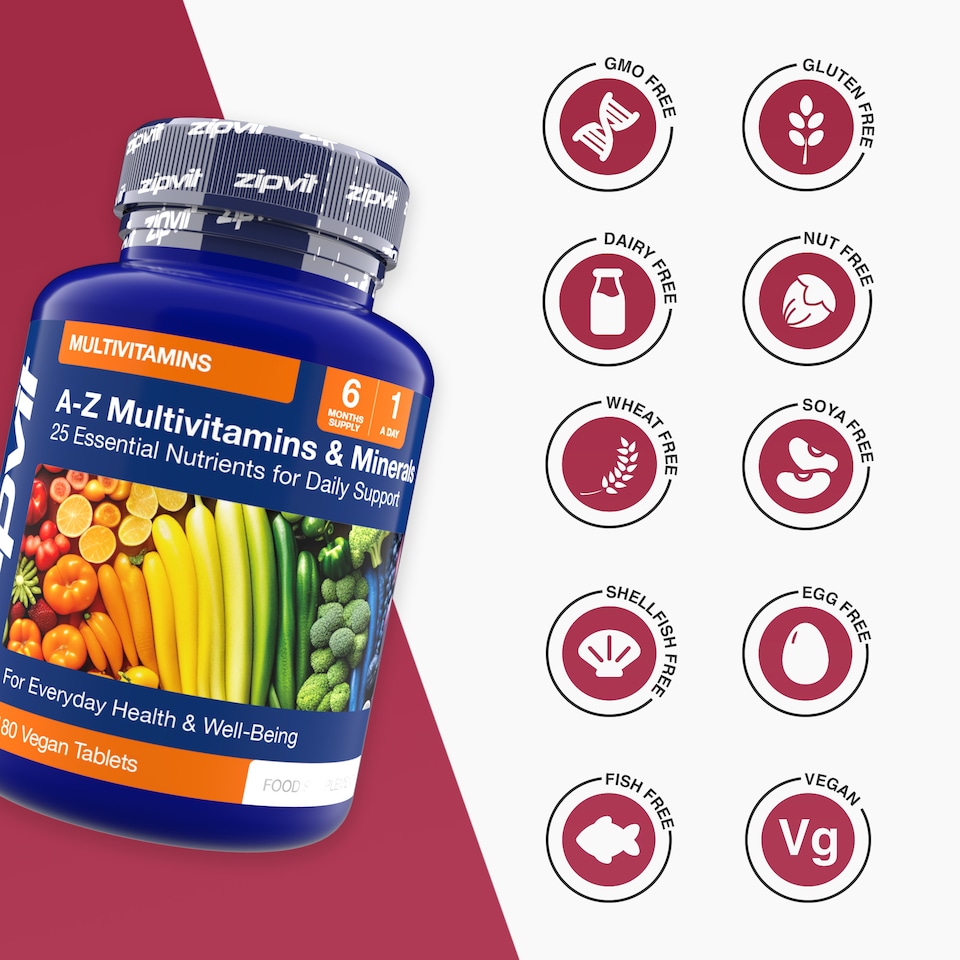 image 1 of Zipvit A-Z Multivitamin, Immune, Energy & Bone Support, 25 Essential Nutrients, 180 Vegan Tablets, 6-Month Supply