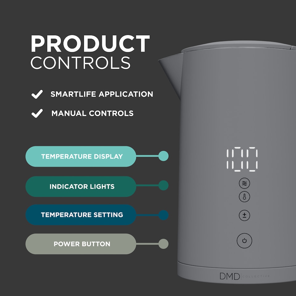 image 1 of 1.5L Smart Kettle, Wi-Fi Touchscreen, App Operated, Voice Control 2200W