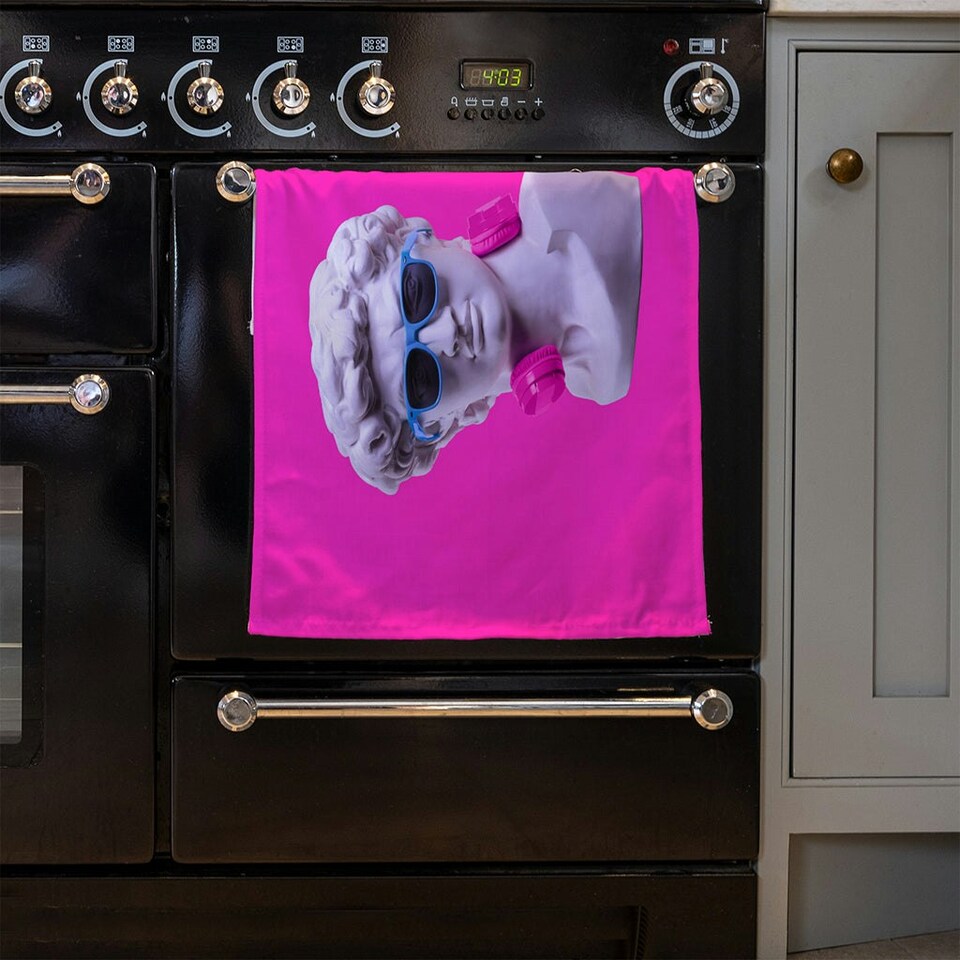 image 1 of Plaster statue of David's head in blue sunglasses (Kitchen Towel)