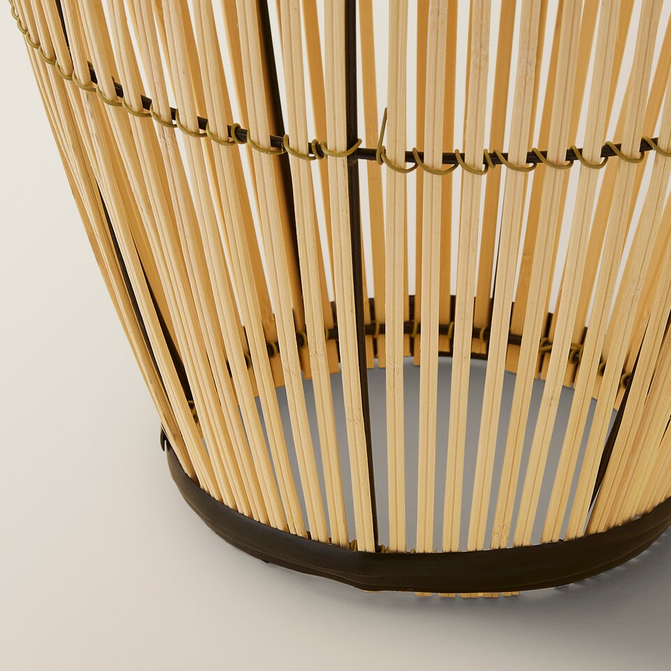 image 1 of ValueLights Solar Powered Outdoor Natural Bamboo Floor Lamp with Drum Shade | Cream