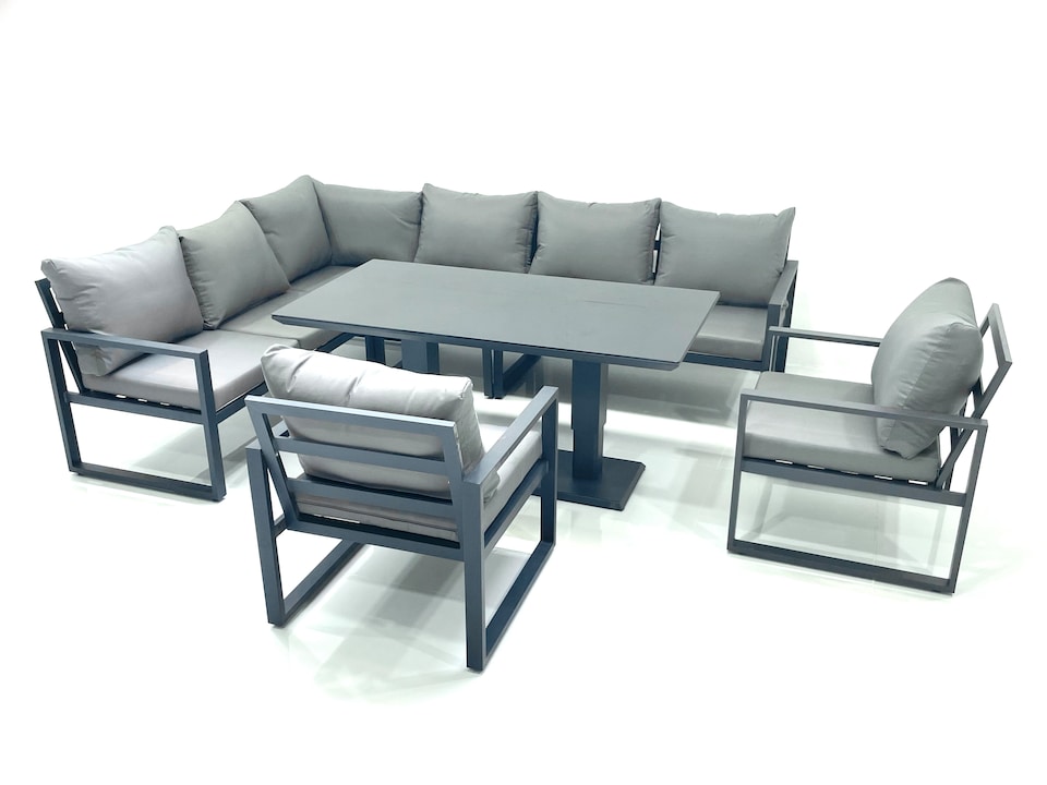 image 1 of Fimous Aluminum Outdoor Garden Furniture Set Corner Sofa 2 Chairs Adjustable Rising Lifting Dining Table Sets Dark Grey