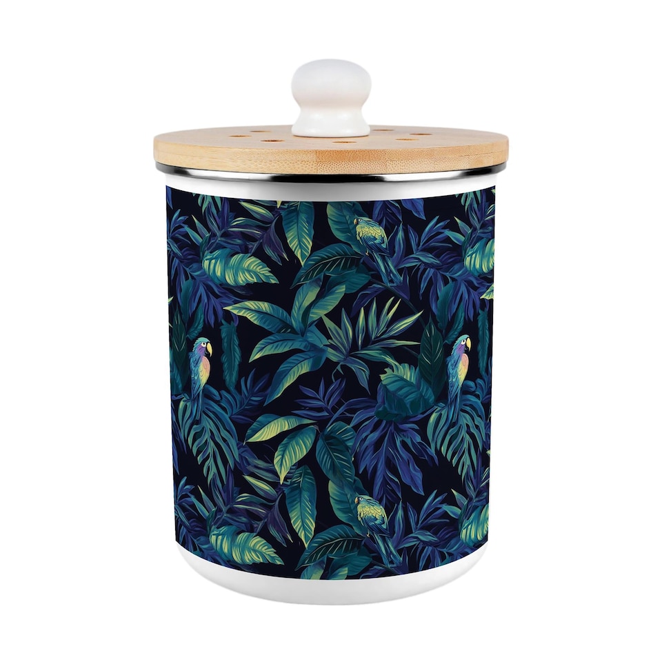 image 1 of Tropical Parrots Food Waste Caddy - Metal 2L Decorative Kitchen Compost Bin