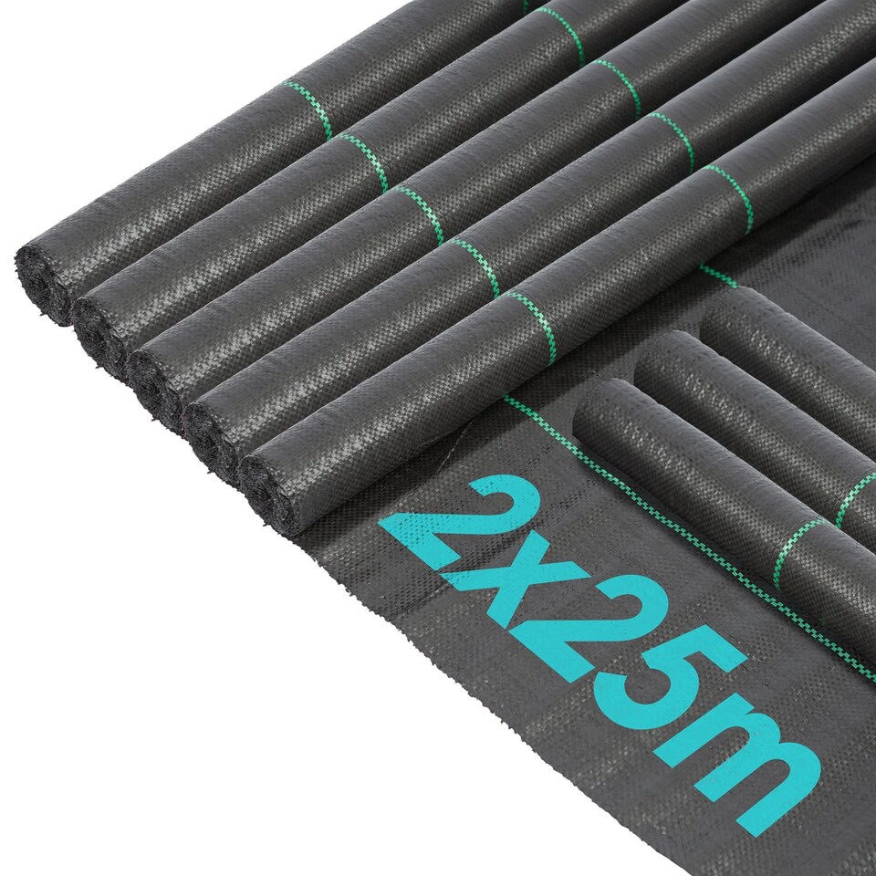 image 1 of Harbour Housewares 110gsm Weed Control Membrane - Heavy Duty Weed Control Fabric Barrier Ground Cover | Black | Black | 4m x 100m (8 Rolls)