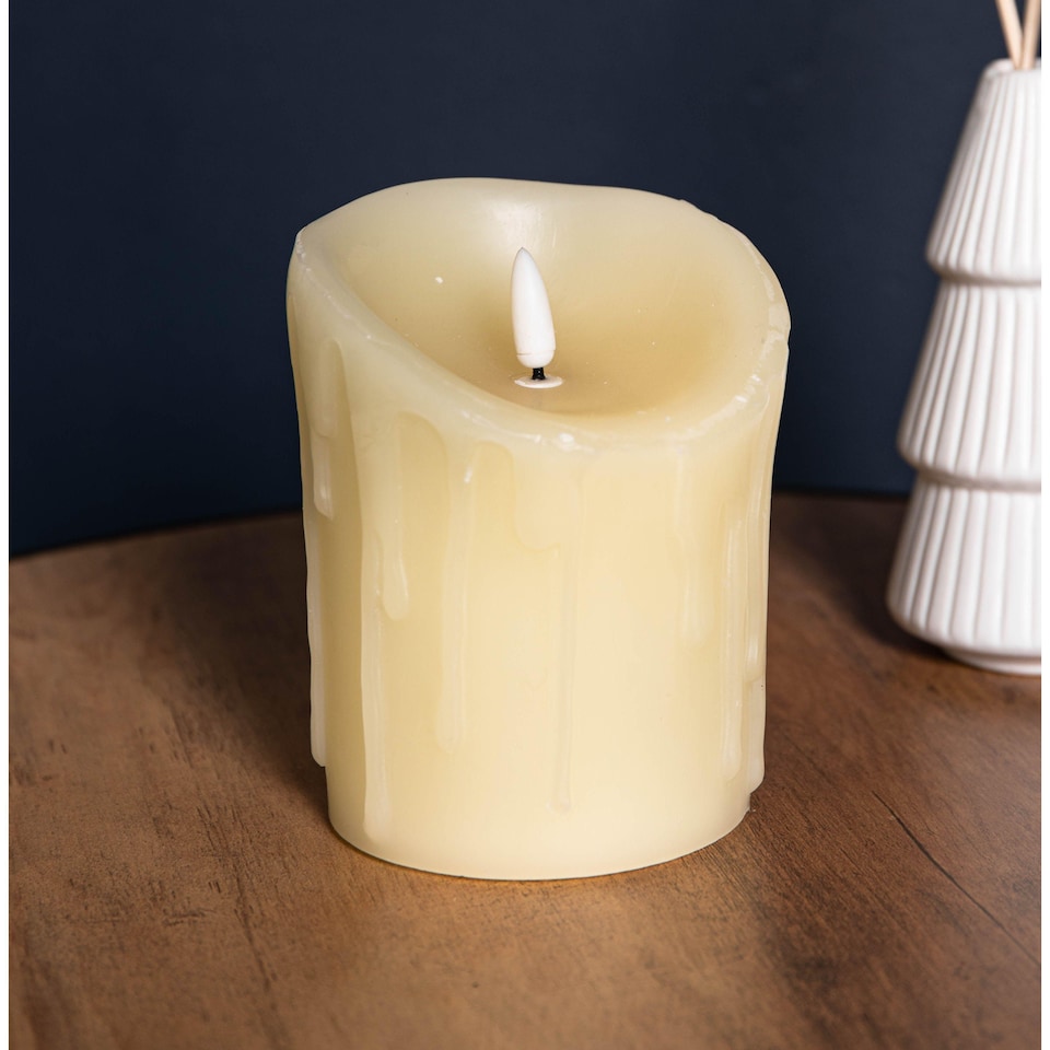 image 1 of 13x9cm Battery Operated Realistic Candle with Melted Effect & Dancing LED Flame