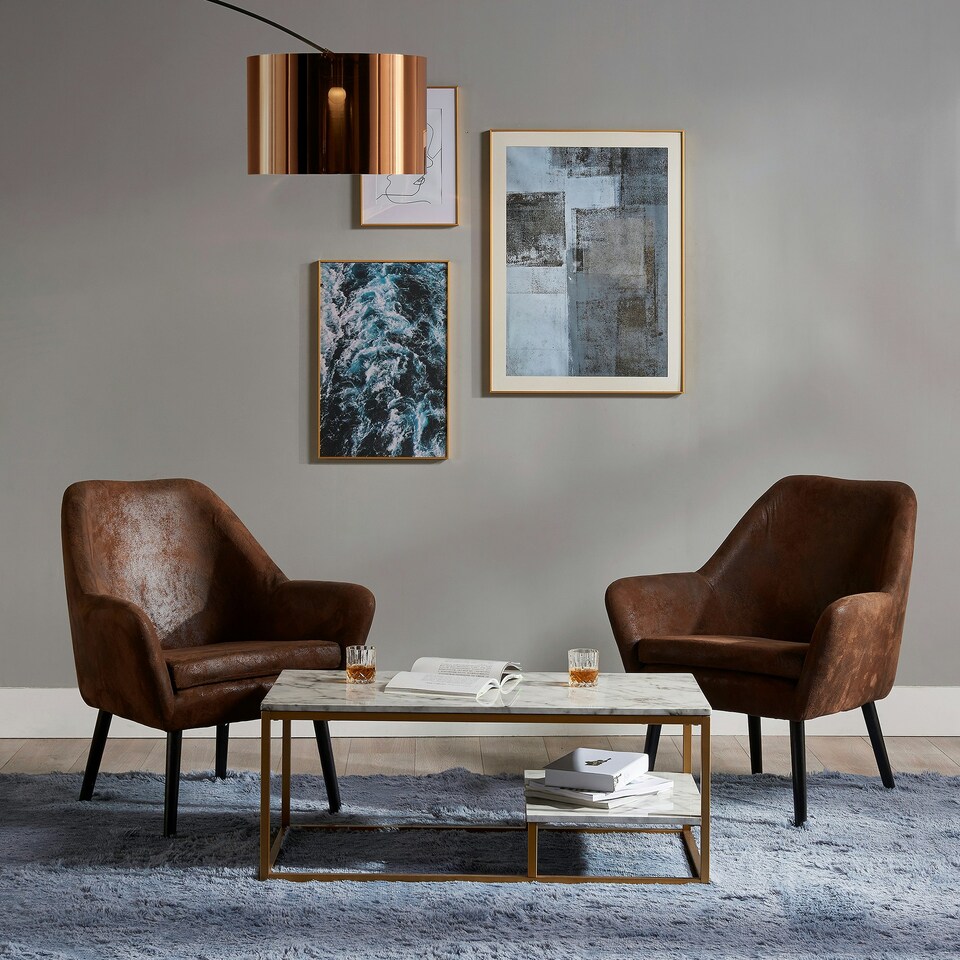image 1 of Teamson Home Marmo Modern Wooden Marble Effect Coffee Table Living Room