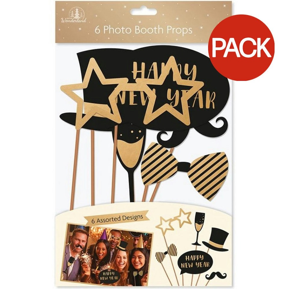 Christmas Shop Unisex New Year Photo Props (Pack Of 6) - Gold/Black - One Size