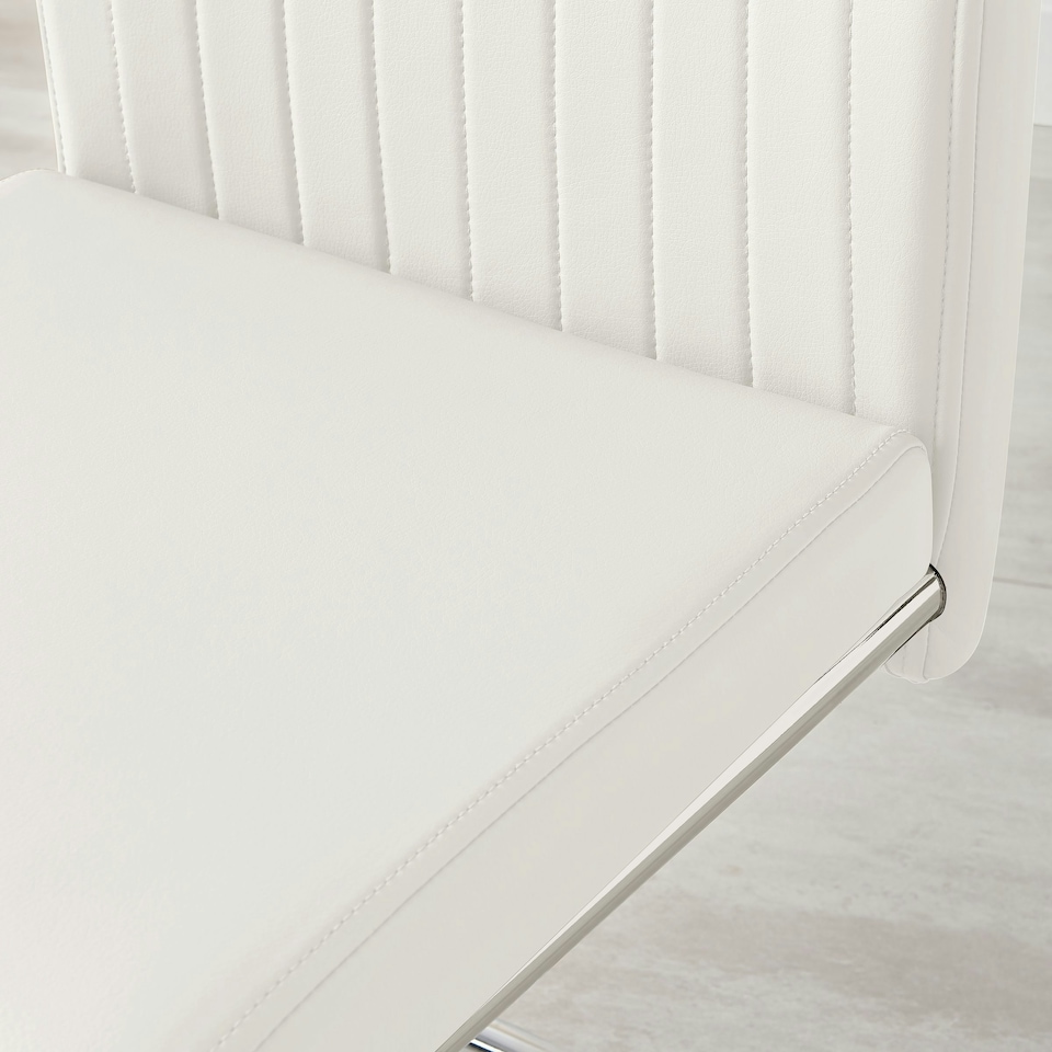 image 1 of Furniturebox 2x Lorenzo White Faux Leather Chrome Dining Chairs