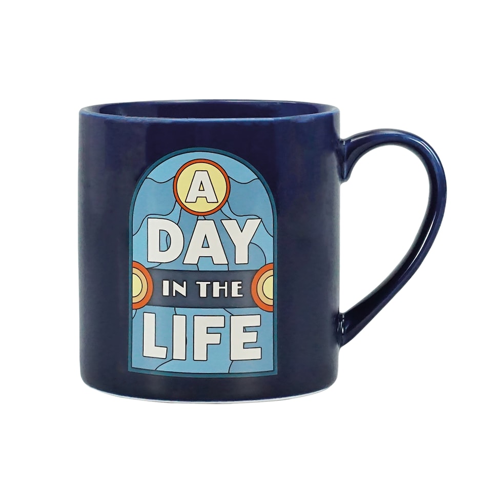 image 1 of The Beatles | A Day in The Life | Blue Ceramic Coffee Mug | Official Merchandise | Workshop, Garage & Record Desk Companion | Father’s Day Gift for Dad