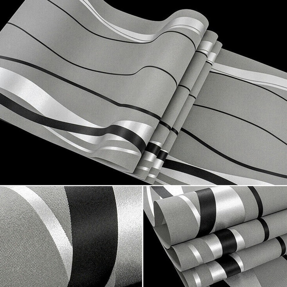 image 1 of Living and Home Curve Striped Non-Woven Wallpaper - 950*53cm | Multi