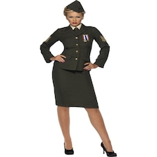 Wartime Officer Costume - Green - Skirt - Jacket with Medal - Shirt Front - Tie - Hat - 35335X2 2XL