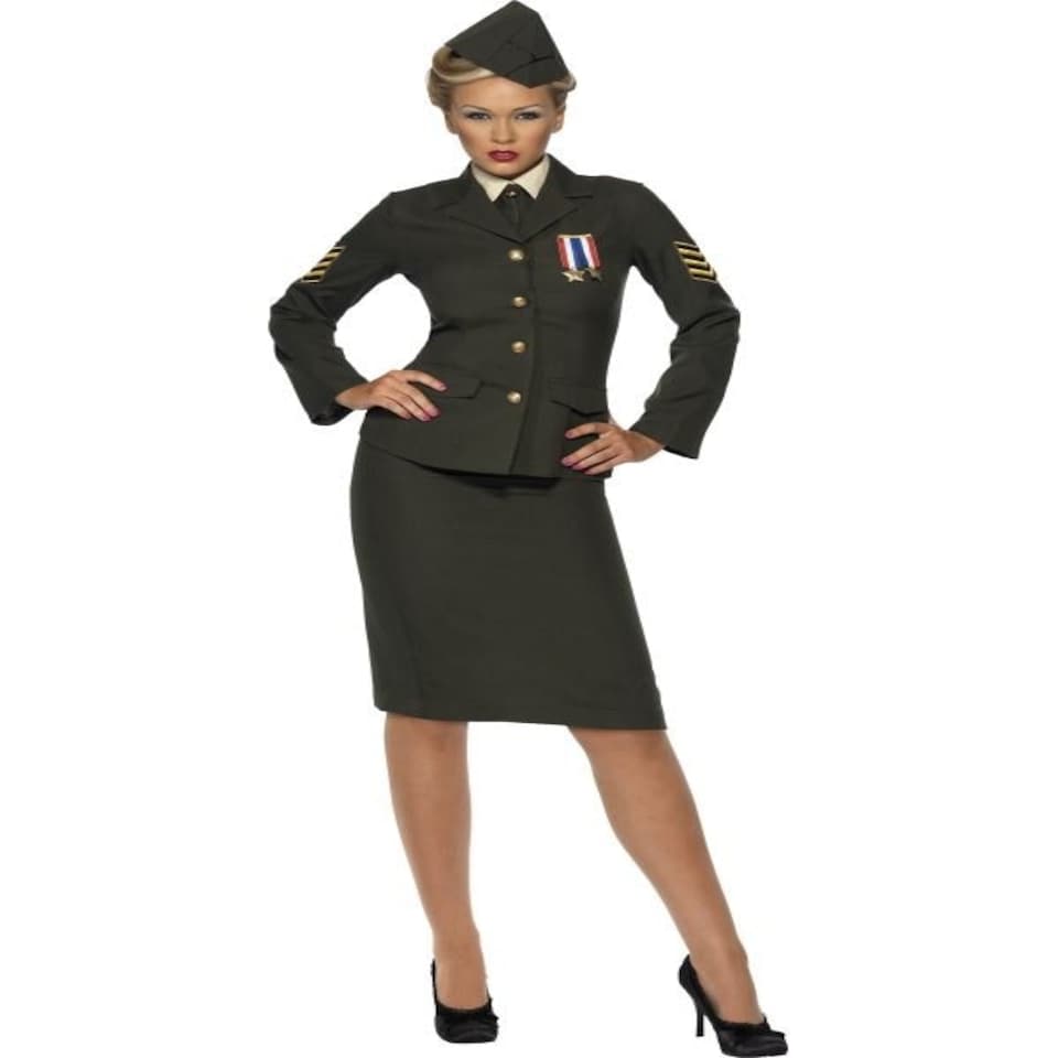 Wartime Officer Costume - Green - Skirt - Jacket with Medal - Shirt Front - Tie - Hat - 35335X2 2XL