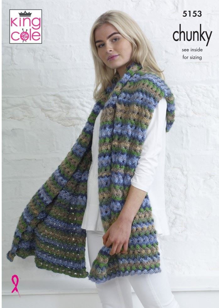 King Cole Riot Chunky Knitting Pattern 5153, Headwear, Scarves, Wrist Warmers and Shawls for Women - One Size