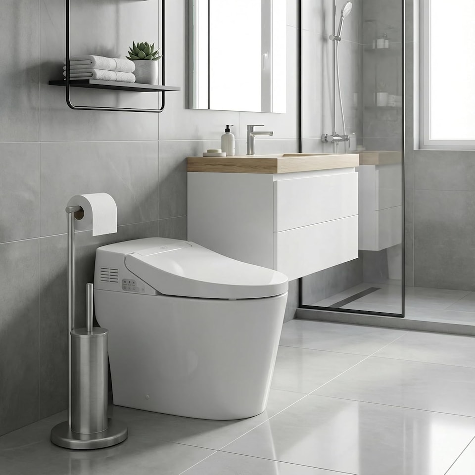 image 1 of Alivio 2-in-1 Freestanding Toilet Paper Holder with Brush (20.5 x 67cm)