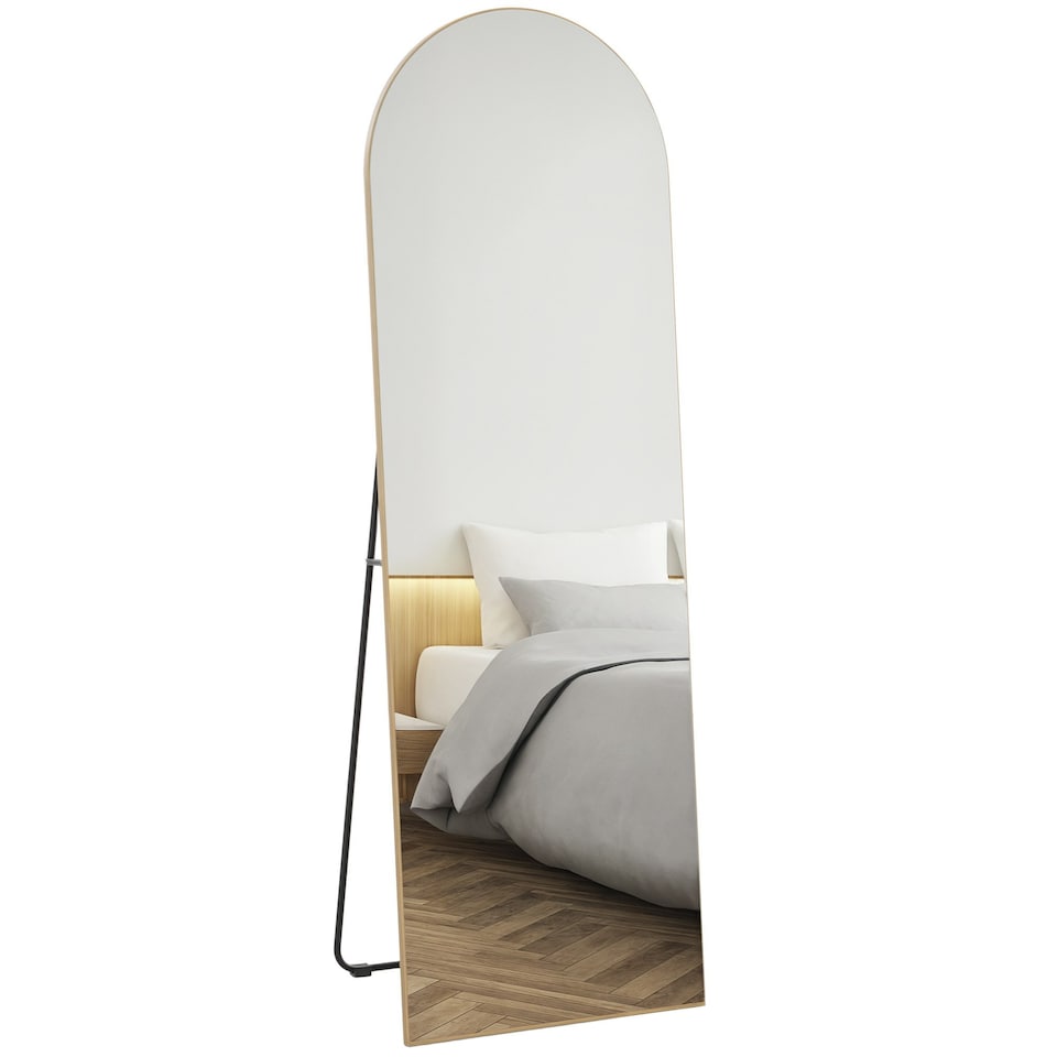 image 1 of HOMCOM Floor Mirror Wall Mount Leaning Standing Mirror 50 x 150cm Gold Tone
