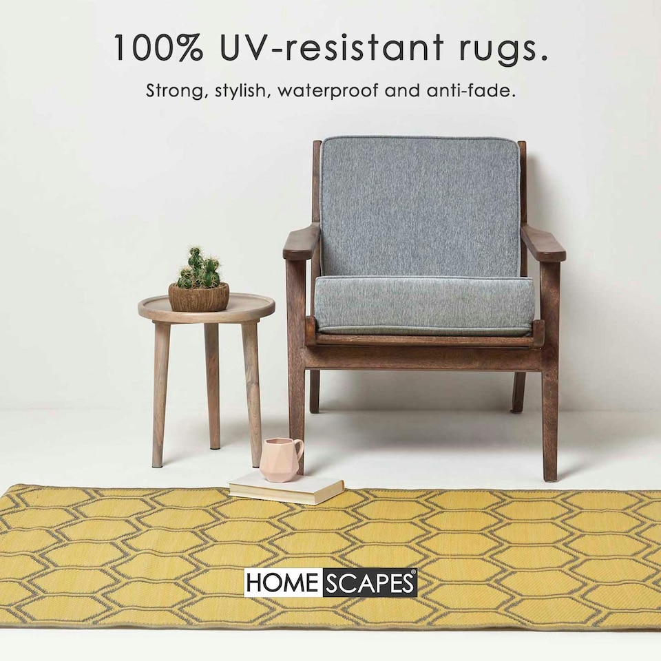 image 1 of Homescapes Outdoor Rug Luxury Waterproof Reversible, For Garden, Honeycomb | Yellow | Yellow
