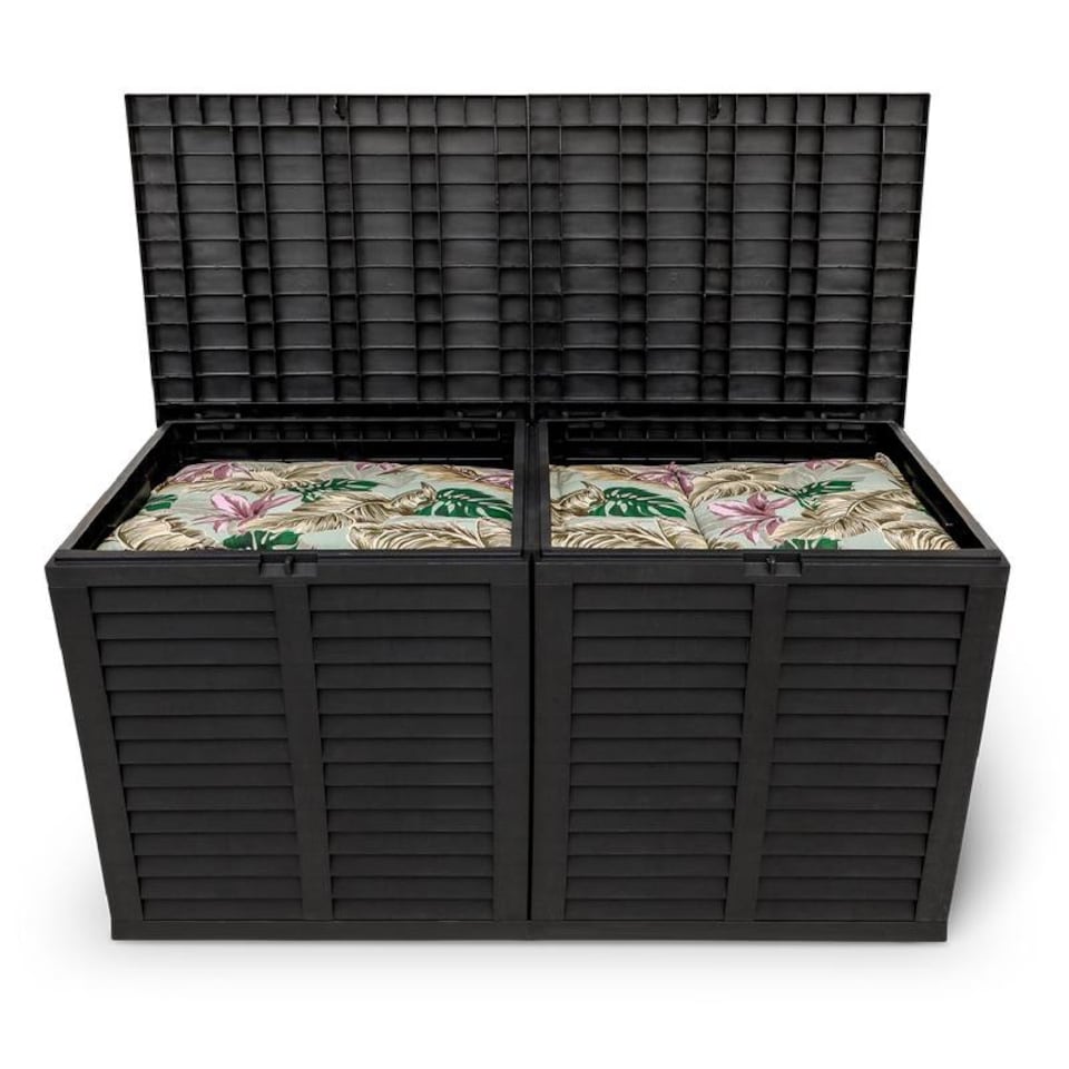 image 1 of XXL 750L Garden Storage Box, Black - 155x66x80 cm, Double Lid, Weatherproof