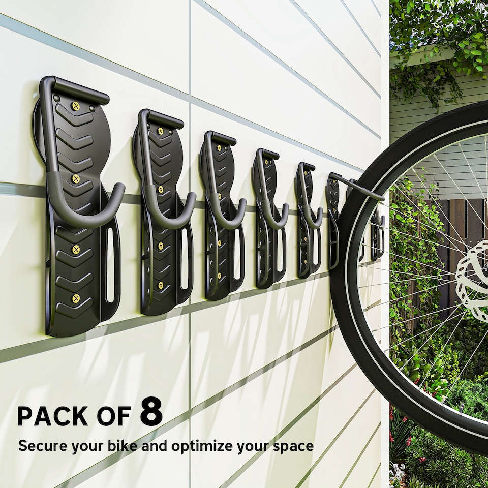 image 1 of SPORTNOW 8 Pack Bike Rack, Wall Mounted Bicycle Hanger Hook, Foldable Garage Bike Wall Rack, Bicycle Storage Holder for Indoor Outdoor Use