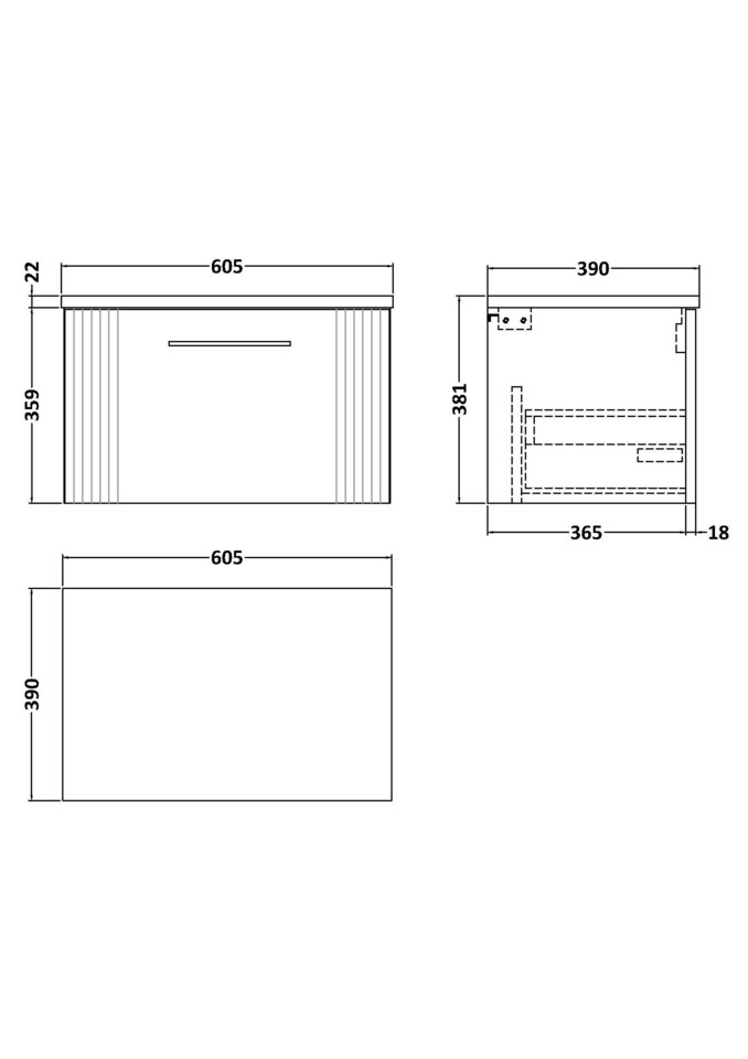 image 1 of Balterley Partial Fluted 1 Drawer Wall Hung Vanity Unit with Sparkling Laminate Worktop | White | Satin White