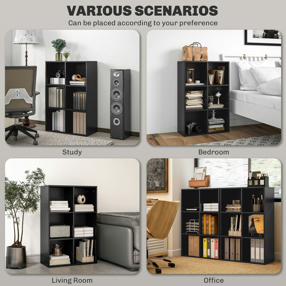 image 1 of HOMCOM Cubic Cabinet Bookcase Storage Shelves for Home Office, Black